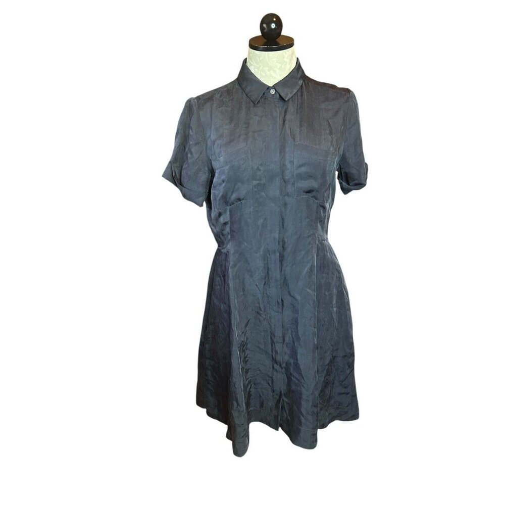Club Monaco Soft Short Sleeve Dress Button Down Collared Solid Blue Classy 6